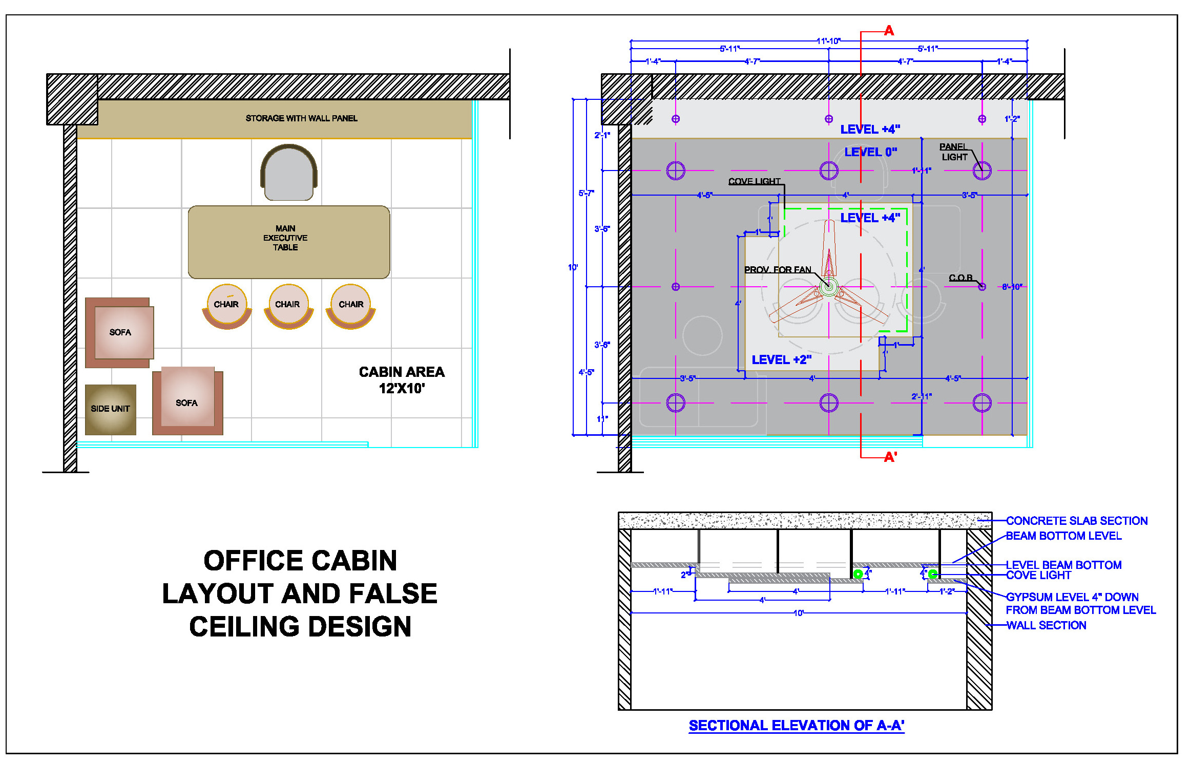 Executive Office Cabin Layout with False Ceiling AutoCAD DWG